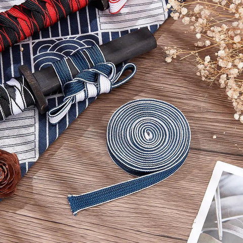 Dope Silk Ito Sageo Wrapping Cord 9.8 Ft Blue And White 0.4 Inch Wide For Sword Handle Tsuka Tsukamaki Scabbard Decorative Rope