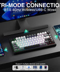 Tri Mode Wireless Gaming Keyboard With Hall Effect Magnetic Switches And Huge 4000mah Battery For Killer Responsive Action In Competitive Pc Gaming, shown on a desk with a smartphone and tablet.