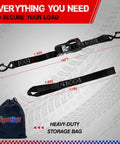 Heavy Duty Ratchet Tie Down Straps Built Like A Badass Workhorse With Rust Resistant Zinc Ratchets and padded handles, 1.6in x 16ft.