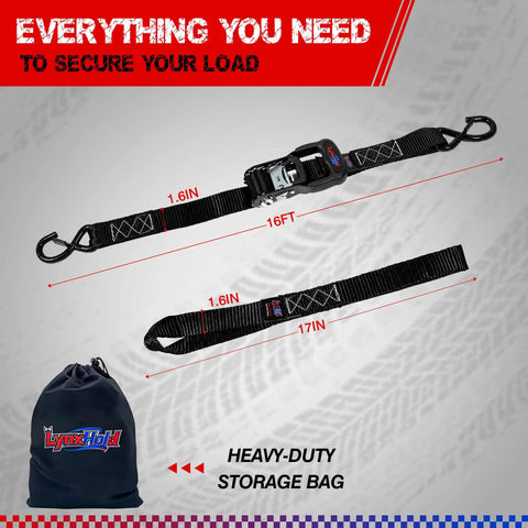 Heavy Duty Ratchet Tie Down Straps Built Like A Badass Workhorse With Rust Resistant Zinc Ratchets and padded handles, 1.6in x 16ft.