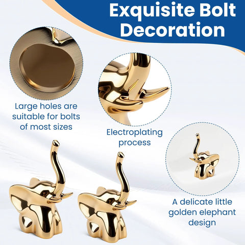 Gold Elephant Ceramic Toilet Bolt Covers, 2 Pack, Decorative Screw Caps For Most Toilet Bolts, Adorable Elephant Design