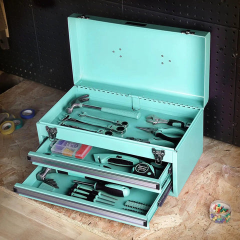 Damn Solid Steel Tool Chest With Secure Locking Drawers For Serious Workshop Storage Featuring Knockout Turquoise Powder Coat Finish That Is Actually Built Different For Weekend Warriors