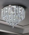 20 Inch Modern Crystal Ceiling Lamp Diamond Crystal Chandelier With Chrome Stainless Steel Finish mounted in a room.