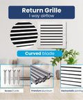24x24 Inch Air Return Vent Cover Decorative Aluminum Grille For Ceiling Or Wall, Rustproof, showing screws and curved blades detail