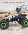Adult riding 212cc Gas Powered Off Road Beast Go Kart with LED headlight and 19x7-8 tires on rugged terrain