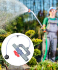 Gardener with hose and All In One Fertigation System For Gardeners And Farms With Integrated Control Valves And Stainless Mesh Filter on display