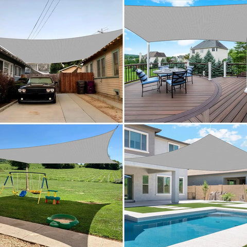 13 Foot by 13 Foot Sun Shade Sail Rectangle Canopy for patios, backyards, gardens, decks; UV-blocking gray cover