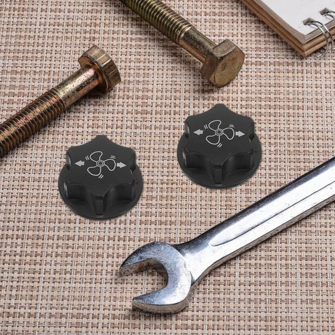 Universal Black Fan Control Knobs 10 Pack Replacement Caps for Floor Fans in Warehouse and Office Use Durable Plastic Construction Built to Last with Smooth Rotary Control and Easy Grip for Tough as Nails Heavy Duty Everyday Cooling, black plastic knob pair