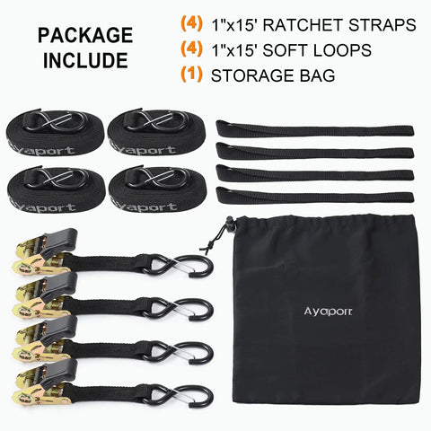 Heavy Duty Ratchet Strap Tie Downs Kit With S Hooks 2500 Lb Break Strength For Truck Bed Motorcycle Roof Rack Cargo Securement Tailgate Style No Sweat Operation