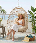 Outdoor Egg Chair Without Stand With 350 Lb Capacity, Foldable Rattan Swing Cushioned Basket Seat, Boho Hanging Hammock Lounge for patio