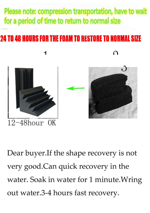 Pro Level Black Acoustic Foam Bass Traps Pack Of Eight Dope Sound Dampening Panels showing recovery instructions for panels.