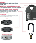 Granit Alloy Steel Padlock Keyed Alike 37/60 KA Heavy Duty Security Lock With Disc Cylinder Hardened Shackle features labeled