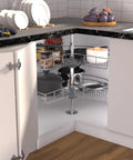 28 Inch Corner Cabinet Lazy Susan Turntable With 270 Degree Rotation, Adjustable Height Chrome Replacement Shelves in kitchen