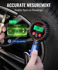Person using Digital Tire Pressure Gauge With Inflator Kit, 250 PSI, Pro Grade Heavy Duty Accessories on a car tire