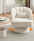 Velvet Swivel Barrel Chair With Plush Padding And Striped Backrest, Modern Round Comfy Lounge Seat For Living Room And Bedroom, Beige, Perfect For Small Spaces, 360 Degree Rotation.