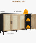 Buffet Cabinet With Storage And Rattan Doors 48 Inch Sideboard With Adjustable Shelves Modern Dope Coffee Bar Console Table Black