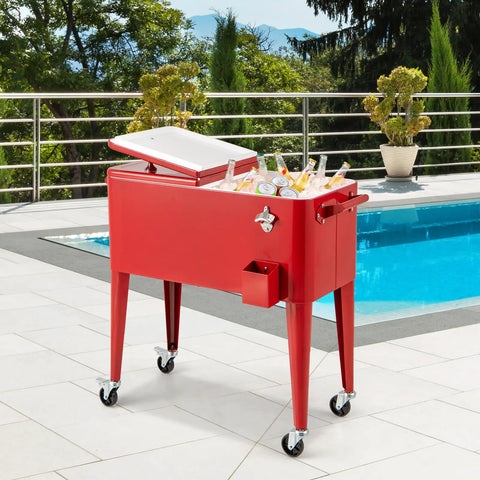 80 Quart Rolling Ice Chest With Wheels For Patio And Poolside Parties Tailgate Ready Outdoor Cooler Cart With Side Handles Bottle Opener And Cap Catcher Portable Insulated Beverage Cooler For Backyard BBQs