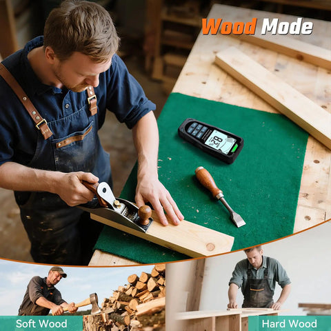 Rechargeable Pinless Moisture Meter For Drywall Detect Hidden Water Leaks And Condensation Before Damage DIY Ready And Great For Early Inspections Plumbing And Roof Leak Checks And Quick Home Renovation Prep, wood mode