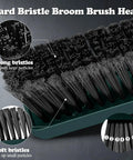 Heavy Duty Outdoor Push Broom With Hella Durable Stiff Bristles And 58 Inch Long Handle brush head showing strong and soft bristles.