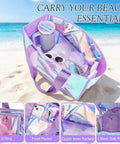 Iridescent Clear Jelly Tote Beach Bag For Women Waterproof And Sandproof See Through Pool Bag With Zipper on sandy beach