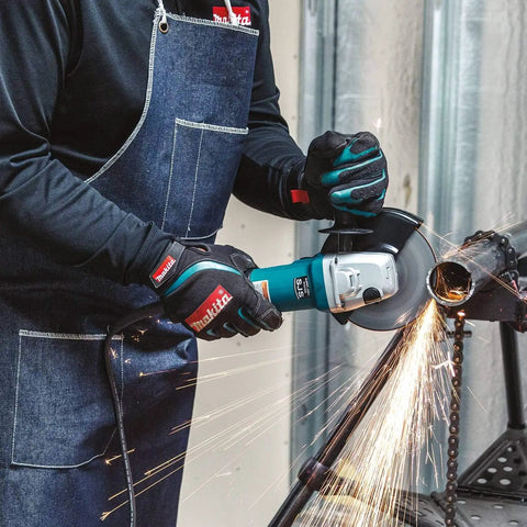 Heavy Duty 6 Inch Cut Off And Angle Grinder With 13 Amp Motor Variable Speed 4000 To 10000 RPM SJS System in use cutting metal pipe