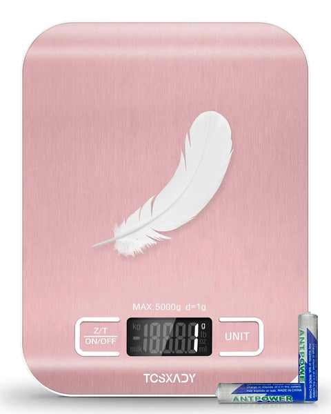 Slim Digital Kitchen Scale With 11Lb Capacity, 6 Unit Modes, Pink 304 Stainless Steel, LCD Display, Tare Function, Batteries