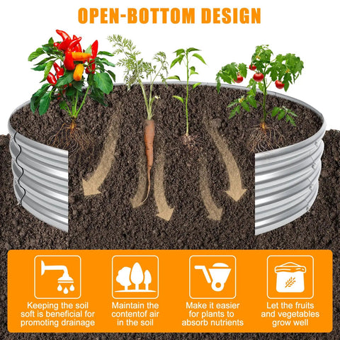 Beefy 48 Inch Fire Pit Ring Built From 0.8mm Galvanized Steel showing open-bottom design for optimal plant growth.