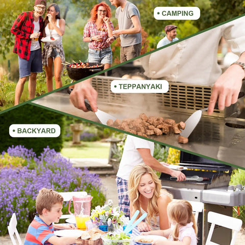 Outdoor use of the 237 Pcs Griddle Accessories Kit For Flat Top Grills The Ultimate Outdoor BBQ Tool Set With Enlarged Spatulas.
