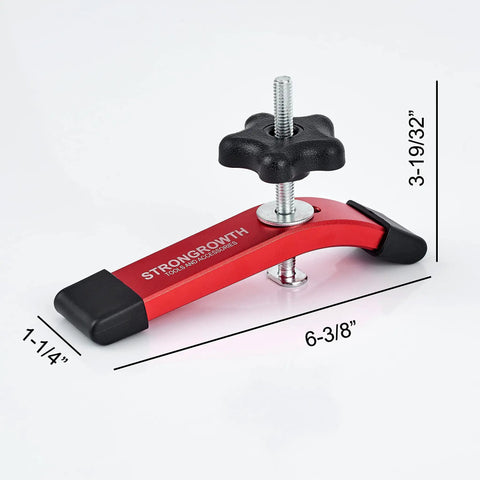Heavy Duty Red Anodized T Track Hold Down Clamps With T Bolts And Washers For Woodworking and Milling, 6-3/8 inch size.