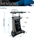 Sit To Stand Rolling Laptop Cart With Storage For Home Office Use, Adjustable Height From 28.25 Inches To 43 Inches, dimensions diagram