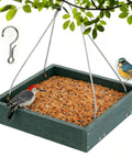 Heavy Duty WPC Platform Bird Feeder Hanging With 3.5 Lbs Capacity, Durable Seed Tray Feeder With Metal Mesh Bottom in green