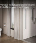 Square 12 Inch Grab Bar For Bathroom Safety And Accessibility, Durable Polished Chrome Bath Support Handle, ADA Compliant Rail For Shower Or Tub, Easy Install, Modern Square Style For Cohesive Bath Design in a modern bathroom setting