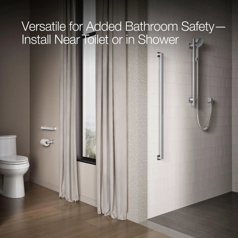 Square 12 Inch Grab Bar For Bathroom Safety And Accessibility, Durable Polished Chrome Bath Support Handle, ADA Compliant Rail For Shower Or Tub, Easy Install, Modern Square Style For Cohesive Bath Design in a modern bathroom setting