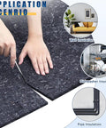 Close-up of hand cutting matte grey foam insulation, highlighting Rock Solid Thermal Dishwasher And Lowkey Quiet Pipe Insulation Wraps 24 By 60 Inch.