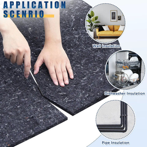 Close-up of hand cutting matte grey foam insulation, highlighting Rock Solid Thermal Dishwasher And Lowkey Quiet Pipe Insulation Wraps 24 By 60 Inch.
