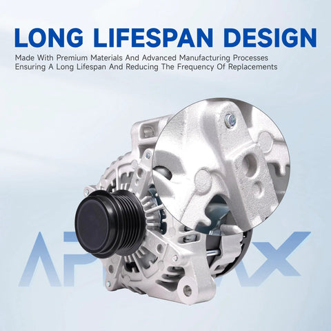 Beefed Up 170 Amp 12V Alternator Upgrade For Buick Enclave 2008 2017 For Chevy Traverse 2009 2017 For GMC Acadia 2007 2017 Saturn Outlook 2007 2010 With Six Groove Pulley Air Cooling CW Rotation OE Style Replacement, showing side view.