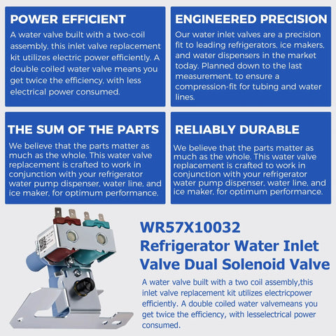 Refrigerator Water Inlet Valve Dual Solenoid Replacement WR57X10032 For GE Hotpoint Fits Most GE Hotpoint Models Replaces WR57X10051 AP3672839