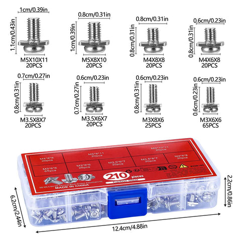210 Piece Terminal Block Screw Set With Square Washers Sizes M3 To M5 displayed in storage box