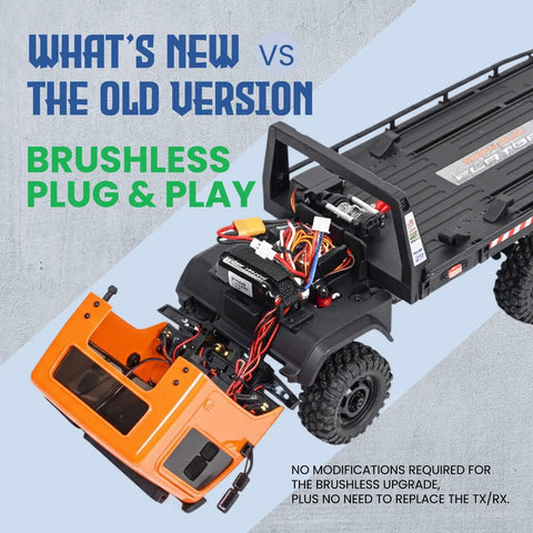 Six Wheel 6x6 RC Rock Crawler V1.5 1/18 Scale All Terrain Off Road Ready To Run With open hood showing brushless upgrade