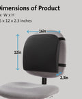 Dimensions of Premium Memory Foam Backrest Cushion For Chair, 16 x 12 x 2.3 inches, ergonomic lumbar support for office and home.