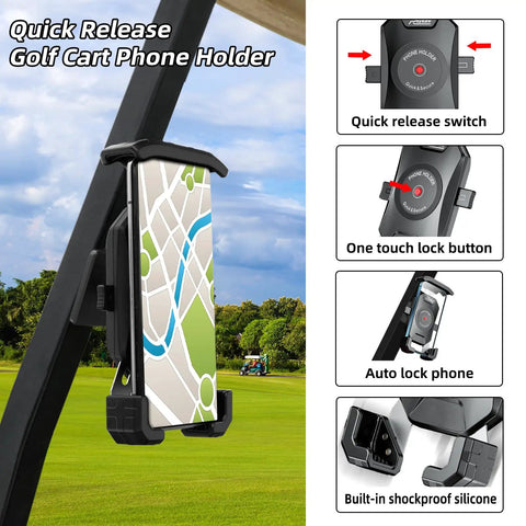 Golf Cart Magnetic Phone Holder Mount With Ultra Strong Rare Earth Magnets For EZGO Club Car Yamaha, quick release and lock features.