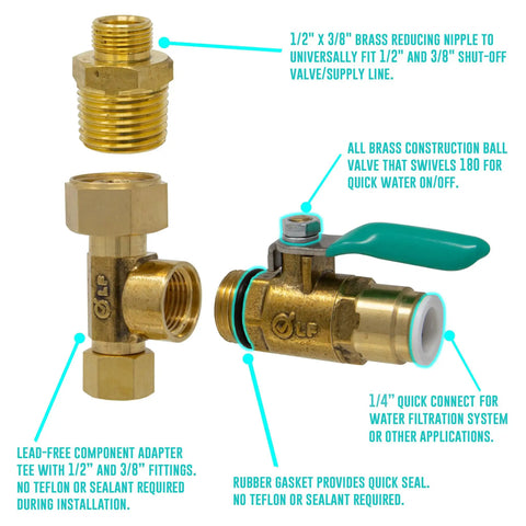 Ice Maker Water Line Kit With 25 Foot Tubing, Solid Brass Stop Tee And Valve, One Quarter Inch Fittings, DIY Quick Install
