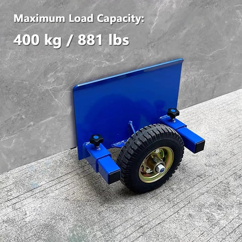 Heavy Duty Adjustable Panel Dolly With Lockdown Grip And Smooth Rolling Rubber Wheels For No Sweat Hauling Panels Or Doors On Busy Job Sites During Fast Track Renovation Work showing blue panel with rubber wheel.