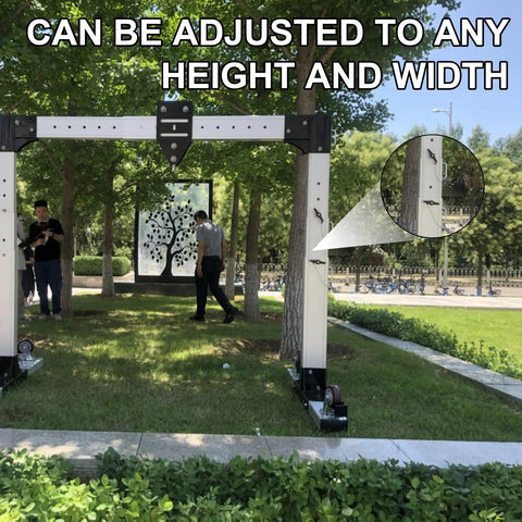 No Sweat Heavy Duty Portable Aluminum Gantry Crane Shop Floor Ready With Adjustable Beam Height Tough Lifting Gear showing adjustable height and width.