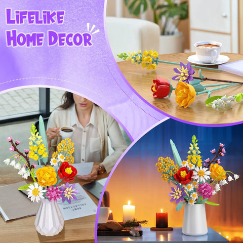 Epic Flower Bouquet Building Set With 1070 Pieces DIY Botanical Blocks For Home And Office Decor, Gift For Adults And Kids Ages 8 Plus Great Gift For Birthday And Valentine's Day Or Graduation Celebrations For Craft Lovers, 11 blooms