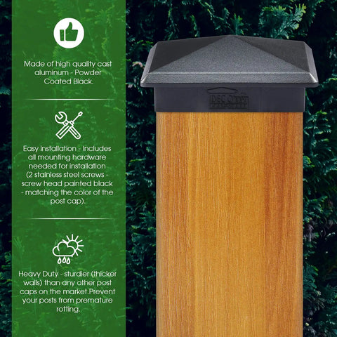 Built Tough Aluminum Pyramid Post Cap For True 3.5-Inch Wood Posts Weather Resistant Black Outdoor Deck And Fence Cover Heavy Duty
