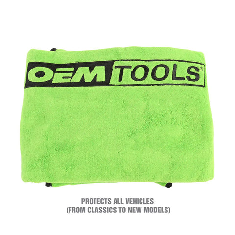 Magnetic Fender Cover For Mechanics, 42 By 24 Inch Soft Shield With Powerful Corner Magnets, folded and labeled OEM Tools