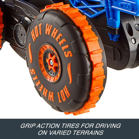 Close-up of grip action tires on the Monster Trucks Remote Control Tiger Shark Climber RC Vehicle with large scale design.