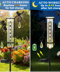 Solar Powered Glass Weather Station Rain Gauge Garden Stake With Freeze Proof Design Fairy Garden Decor Outdoor Yard Crystal Pendant Rain Meter Easy Lawn Rain Reading And Garden Swag in garden setting