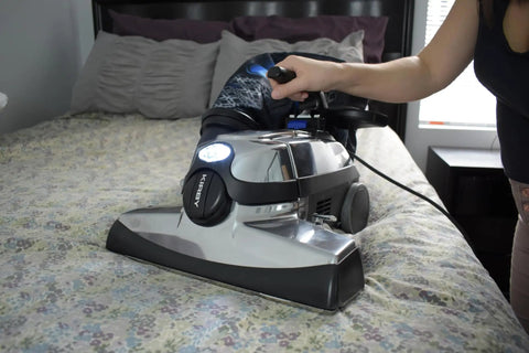 Cord Set Assembly For Avalir Vacuum 120V Black Replacement Cord OEM Authorized shown in use on bedspread